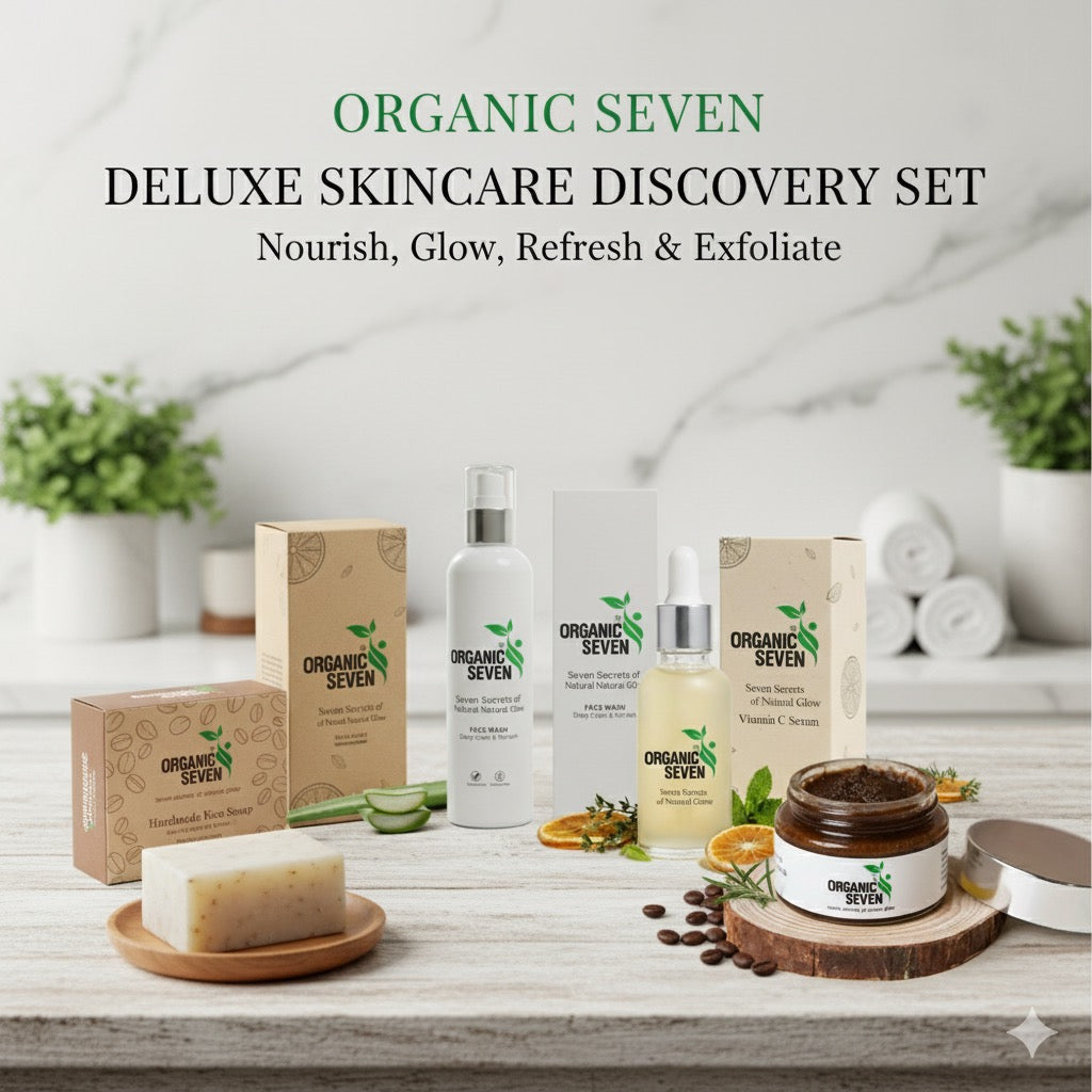 Organic Seven 5-in-1 Herbal Hair & Skin Care Kit – Facewash, Shampoo, Hair Oil, Beard Oil & Lip Scrub