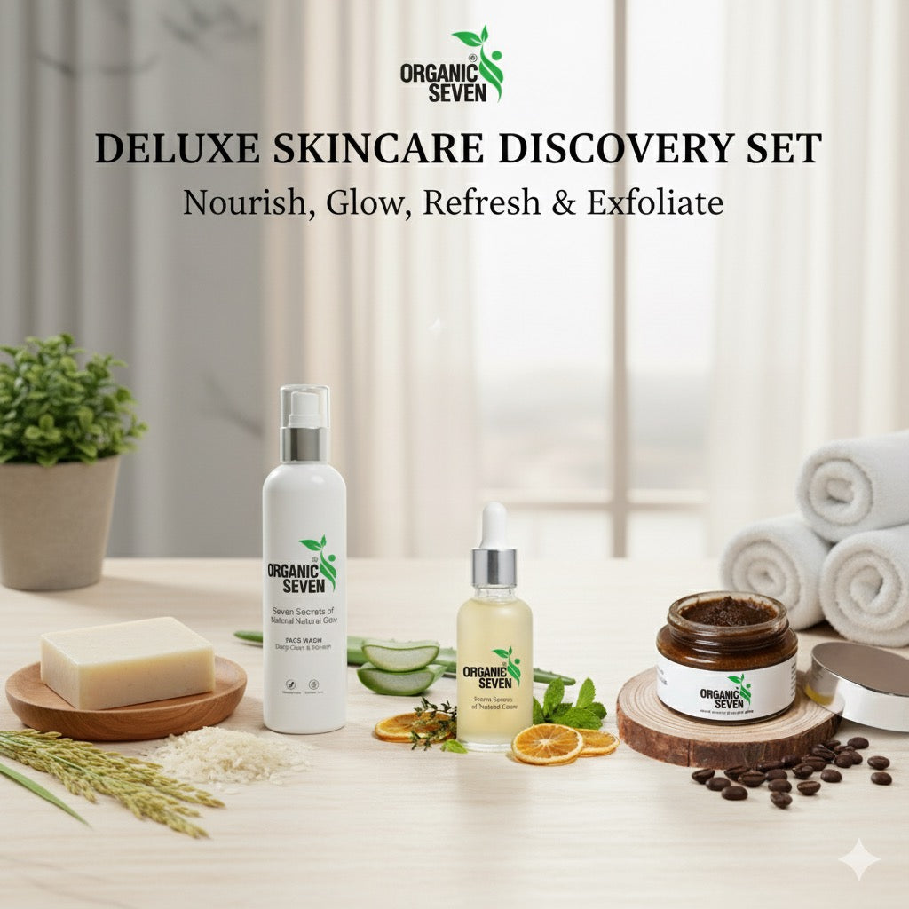 Organic Seven 5-in-1 Herbal Hair & Skin Care Kit – Facewash, Shampoo, Hair Oil, Beard Oil & Lip Scrub